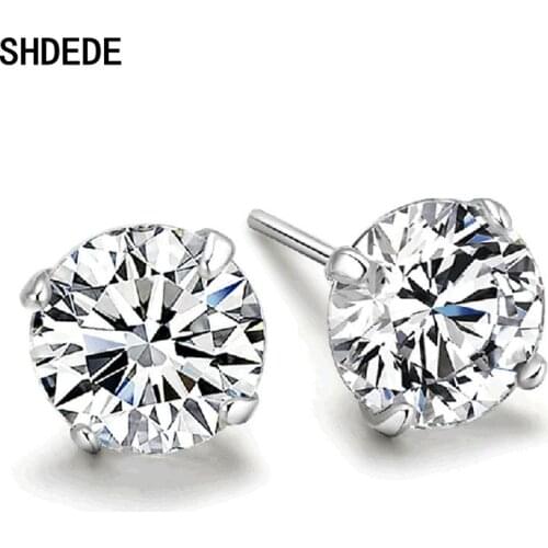 SHDEDE Cubic Zirconia Stud Earrings for Women Men Gift Anniversary 925 Silver Jewelry Not Allergic Simple Style -WH32