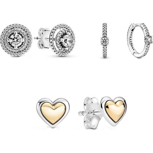 2021 New Two-tone-heart Sparkling-hoop Sparkling Halo Stud Earrings, High-quality Jewelry For Ladies Fashion Romantic Gifts