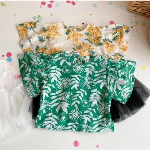 2021 new girls boys printed shirt cotton linen summer short sleeve kids top