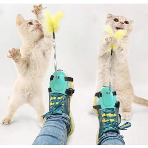 New 1pc Pet Cat Toy Foot Spring Catcher Set Leisurely Teaser Feather Rod Cats Accessories Interactive Kitten Playing Funny Toys