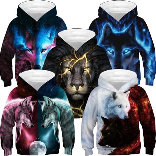 New Real Wolf 3D Hooded Sweatshirt For Boys Spring Autumn A Variety Of Styles Kids Hoodies Coats 4-14 Years Teens Clothes