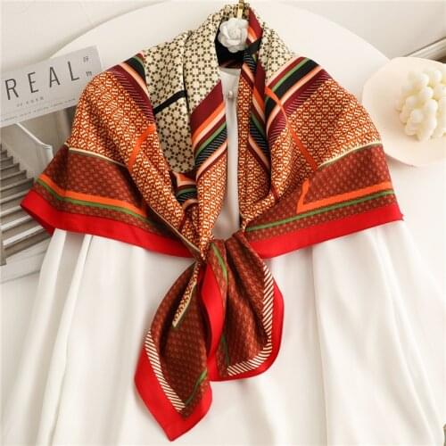 Luxury Brand Square Twill Silk Satin Scarf Hijab Ladies Plaid Colors Headband Neckerchief Bandana Female Shawls Wrap Foulard