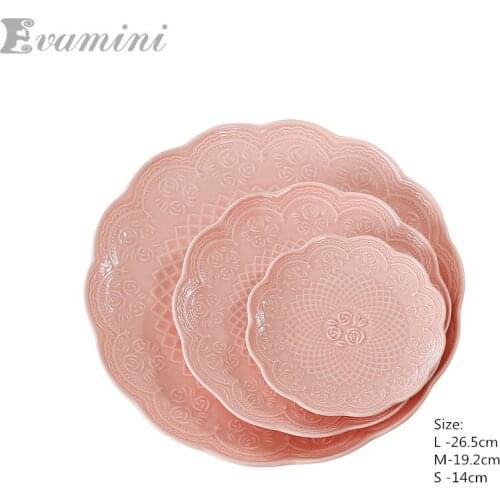 Rose Lace Western Food Plate Dessert plate bone china tableware dinner plate ceramic flat plate afternoon tea breakfast plate fr