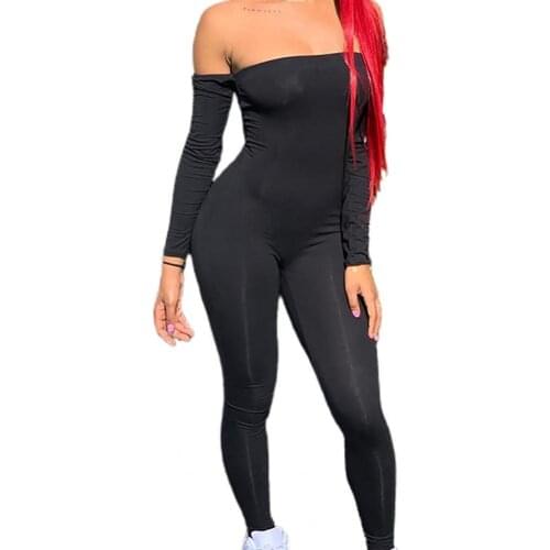 Sexy Women Long Sleeve Strapless Off Shoulder Bodycon Playsuit Party Jumpsuit