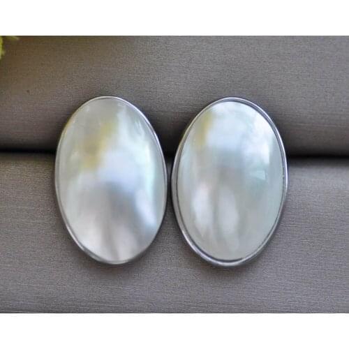 Z11108 22mm White Ellipse Mabe Pearl Stud Earring 925silver