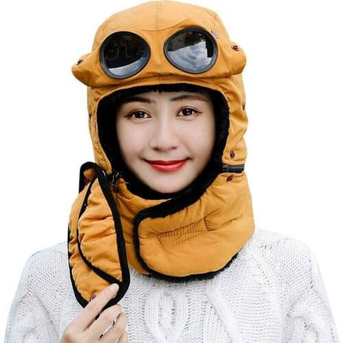 Thermal Winter Trapper Hat with Glasses Autumn Winter Cycling Windproof Outdoor Cap LL@17