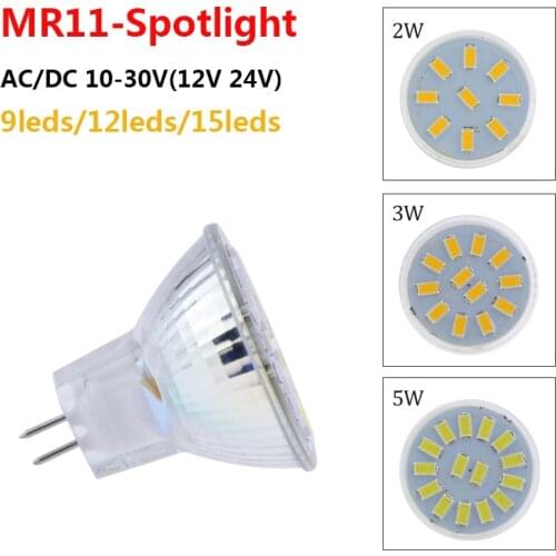 MR11 LED Spotlight Bulb AC/DC 12V 24V Led Lamp GU4.0 5730 2W 3W 5W Spot light Lamp 20W 30W 50W Halogen Bulbs Equivalent 5pcs/lot