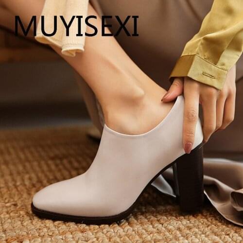 Genuine leather simple style office lady dress fashion zipper round toe super high heels solid women basic pumps DSHL07 MUYISEXI