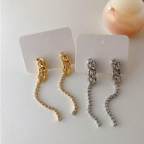 WTLTC 2020 Retro Long Chains Link Drop Earrings for Women Dainty Dangling Rhinestone Earrings Simple Metal Tassel Earrings