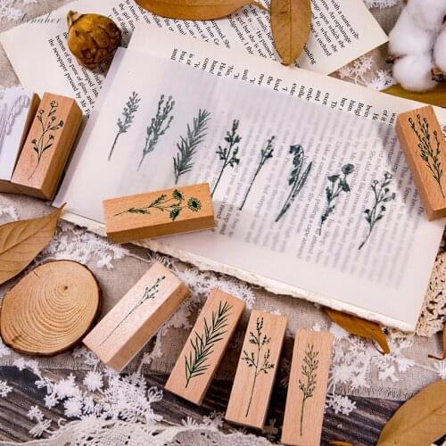 XINAHER Vintage plant flower leaves decoration stamp wooden rubber stamps for scrapbooking stationery DIY craft standard stamp