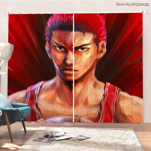 2 Panels Blackout Window Curtain Slam Dunk Print Japan Anime Window Treatments for Living Room Bedroom 3D Print Decor Curtain