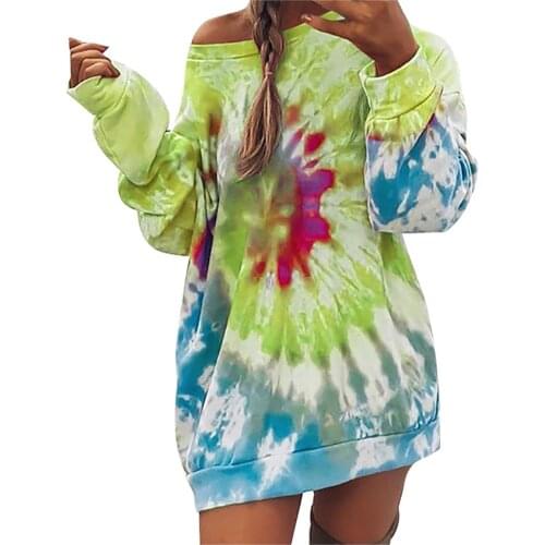 Plus Size Sweatshirt Womens Hoodie Loose Tie-dye Printed Long Sleeve Tops Sweatshirt Sudaderas Con Capucha Vetement Femme 2021
