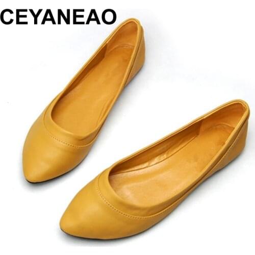 CEYANEAOLarge Size 41 Womens Shoes Spring Autumn Ballet Flats Ladies Ballerinas Women Leather Shoes Flats Zapatos MujerE2088