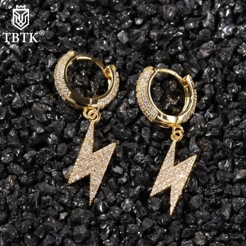 TBTK Minimalist Lightning Bolt Earrings Cubic Zirconia Earrings Hip Hop Dangle Drop CZ Earrings Fashion Jewelry For Women