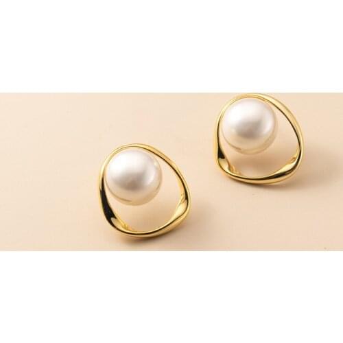 Enosola 925 Sterling Silver Trendy New Pearl Irregular Stud Earrings High-end Retro Elegant Temperament Women Earrings Jewelry