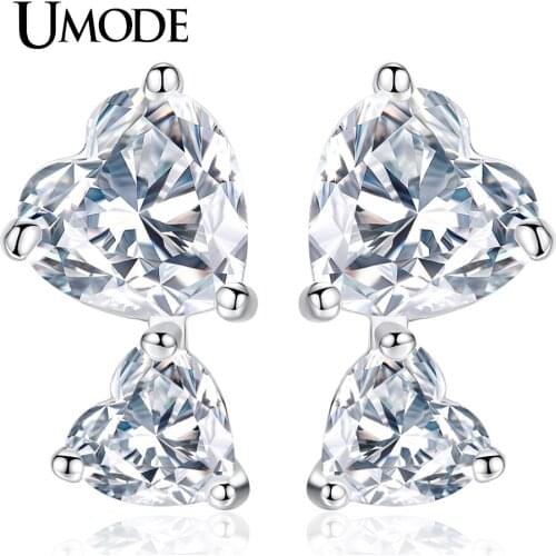 UMODE Trendy Fashion Wedding Jewelry Double Hearts CZ Crystal Stud Earrings for Women Love Gift Boucle D'Oreille Femme AUE0336