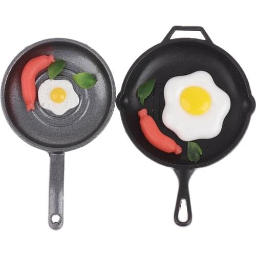 1:12 Dollhouse Miniature Egg Sausage Frying Pan Set Kitchen Cooking Ware Play Pot Boiler Frying Pan Accessories Toys