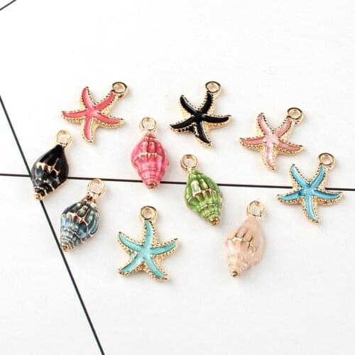10 Pieces Cute Sea Creatures Conch/Star Loose Beads Pendant DIY Earrings Dangle Jewelry Supply