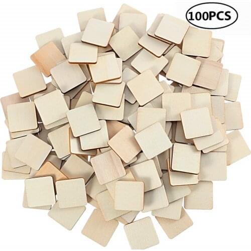 100pcs 10mm 0.39inch Unfinished Wood Plaques Blank Wood Pieces Square Wood Drink Coasters Blank Wood Signs for Painting Writing