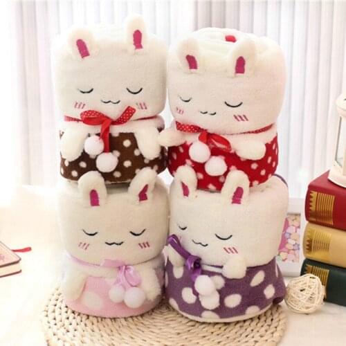 100cm*75 cm Rabbit Bunny Panda Cat Plush Toys Blanket, Summer Baby Flannel Blanket, Office Air-conditioned Blanket, Nap Blanket