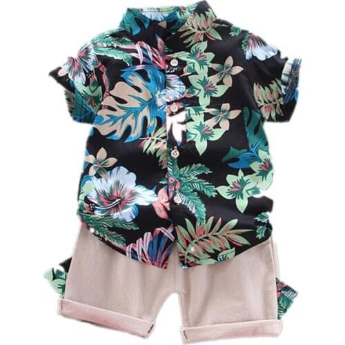 2021 Summer Toddler Kids Baby Boy Short Sleeve Pattern Shirt Tops+Shorts Party Set Kids Gentleman Clothes Sets For Boys Outfits