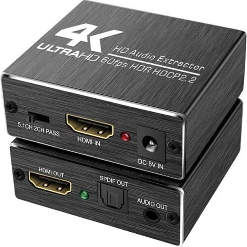 4K 60Hz H-DMI 2.0 Audio Splitter 5.1 ARC HD-MI Audio Extractor HDCP 2.2 HDR10 Audio Converter 4K HD-MI to Optical TOSLINK SPDIF