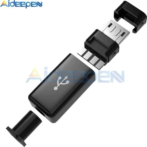 5sets Micro USB Male Plug Connectors DIY Kit Male Connector with Covers Black