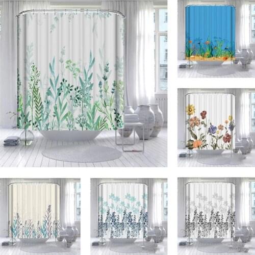 Watercolor Floral Shower Curtain Machine Washable Quick Dry Bath Curtain Anti-fade Flower Pattern Bathtub Curtain Supplies