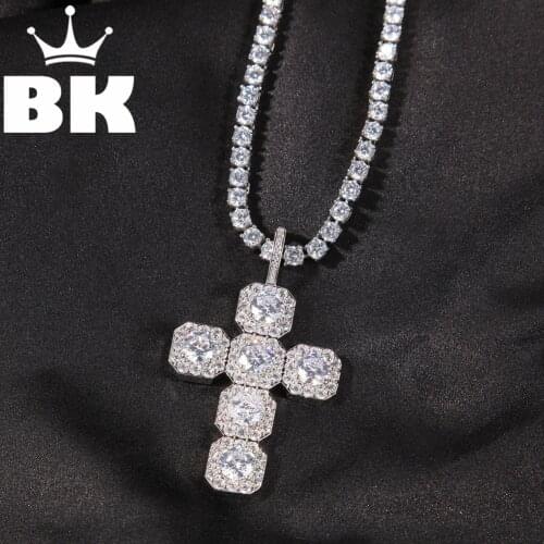 THE BLING KING Rock Sugar Cross Pendant Necklace Hip Hop Full Iced Out Cubic Zirconia gold sliver CZ Stone