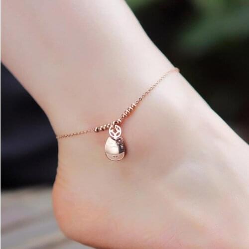 YUN RUO 2020 Fashion Rose Gold Anklet Elegant Fortune Cat Chain for Woman Girl Gift 316 L Stainless Steel Jewelry Top Quality