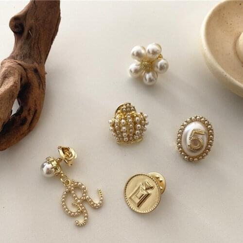 Minar 5 Pieces/Set Retro Imitation Pearls Brooches Set for Women Lady Letter Flower Geometric Brooch Elegant French Accessories