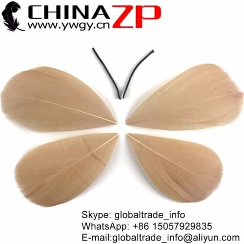 CHINAZP 100pcs/lot Size from 3cm to 7cm Unique Colored Champagne Hand Trimmed Goose Feathers for Fashion Show