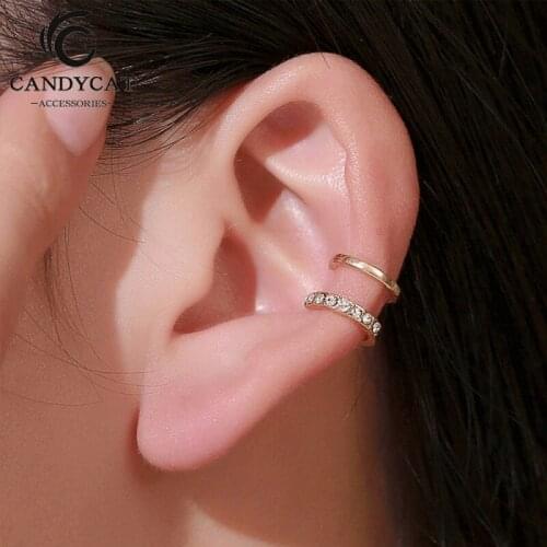 Find Me Simple Alloy Double-Layer Ear Clip Rhinestone U-Shaped Ear Clip For Women Fashion Jewelry Accessories