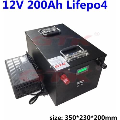 GTK 12v 200Ah Lifepo4 Battery Pack Built-in BMS 12.8V for Campers Power Supply EV Solar Storage Motorhome+10A Charger