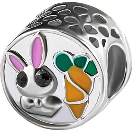 HPXmas 5pcs/lot Wholesale European Charm Bracelet Accessories make beads for jewelry Cute Rabbit Carrot Round CZ Bead