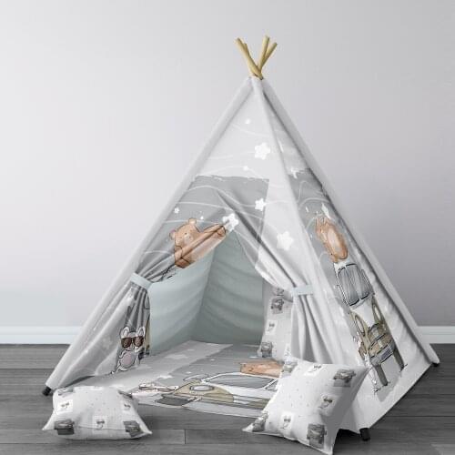 Play Tent for Kids Wigwam Portable Indoor Playground Tents Children Bedrooms Gray Cute Bear Car Model 209
