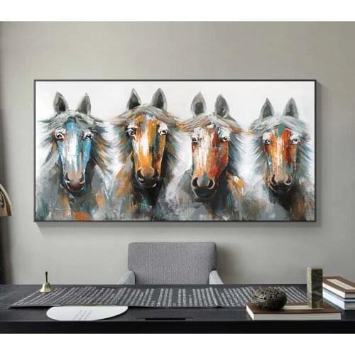 Four Horses Modern Abstract Original oil paintingon Canvas Posters and Prints Wall Art Painting for Living Room