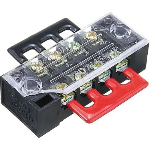 600V 15A 4P Double Row Wire Barrier Terminal Block With 2 Connector Strips For Home Wire Electronic Circuit 55x21x17mm