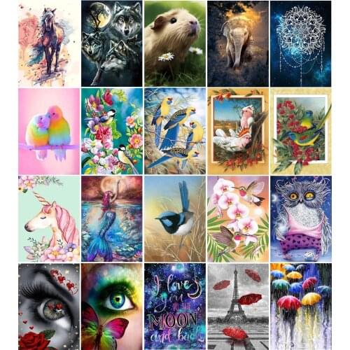 Handmade round 5D diamond painting floral cross stitch kit landscape embroidery animal complete mosaic painting home decoration