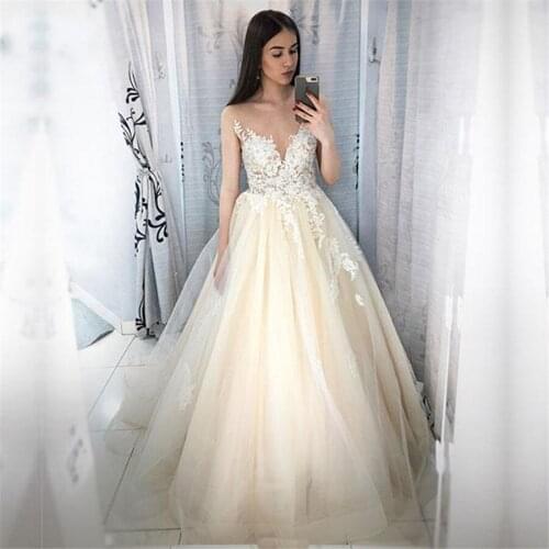 Sheer Lace Appliques A-Line Wedding Dresses Court Train Long Bridal Gowns 2020 Sleeveless Customized