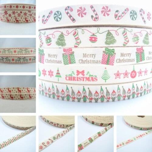 Printed Christmas deer 5/8"15mm Cotton Ribbons Handmade Crafts Woven Labels Packaging scrapbooking Accessories Ribbon 20YDS /lot