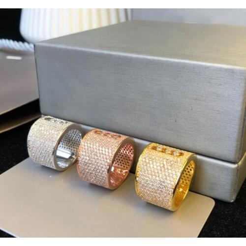 925 Sterling Silver fashion Lock Rings Slide Stone Silver Rings cz crystal stone moving jewelry Classic geometric Circle Ring