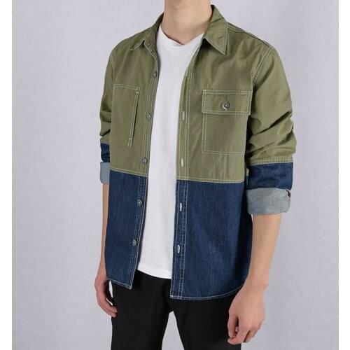 Suehaiwes style brand Italy shirt men denim pure cotton shirts for men long-sleeved casual patchwork shirt mens chemise camisa