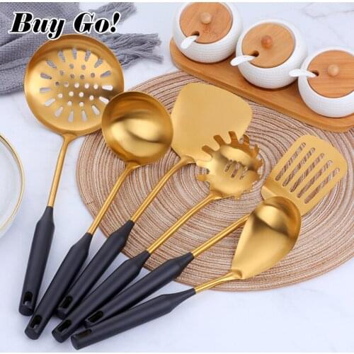 7PCS/Set Stainless Steel Rainbow Kitchen Utensils With Holder Cooking Tools Set Turner Ladle Spoon For Restaurant Kitchenware