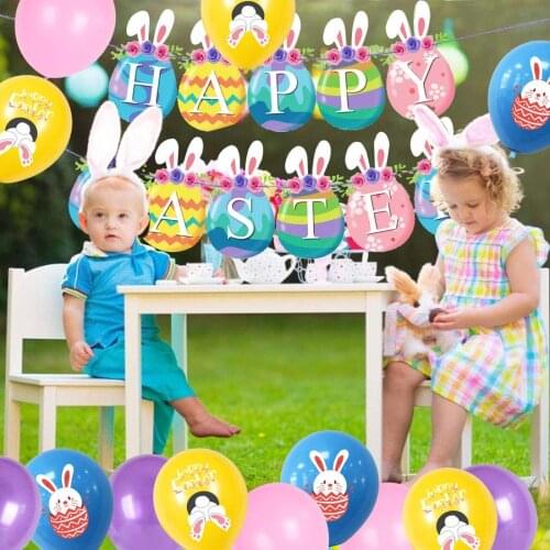 Easter Balloon Set Happy Easter Cartoon Eggs Rabbit Bunny Print Banner Decoration Interior Party Decoration Kids Colourful Toys