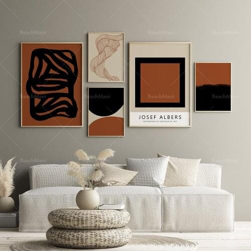 Gallery Wall Set of 5 Prints, Abstract Gallery Wall Set, Terracotta and Neutral Decor, Modern Gallery Wall Set, Abstract Shape P