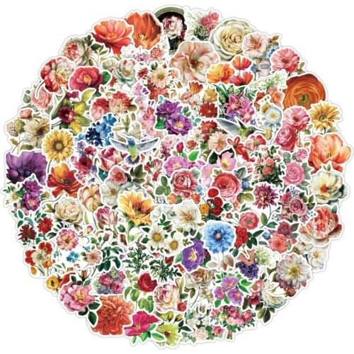 10/50/100pcs Beautiful Colorful Flower Blooming Stickers DIY Planner Notebook Laptop Skateboard Scrapbook Diary Stationery Decal