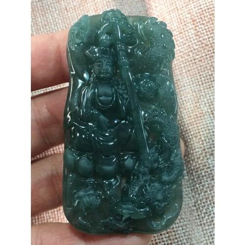 Natural 7A Myanmar jade hollow Handcarved talisman of guan yin jade emperor green jade pendant jade necklace pendants jewelry