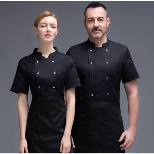 New Men and Women Kitchen Jackets Short Sleeve Chef Uniform Catering Restaurant Hotel Bakery Pastry Cooking Work Wear Cook Coat