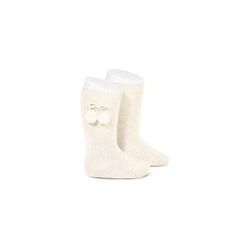 Plain warm beige cotton high socks with tassels, Condor